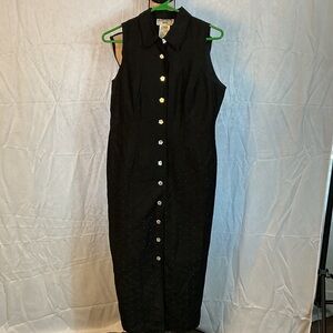 Plaza South Petite Black Button Front Maxi Dress Womens 6P